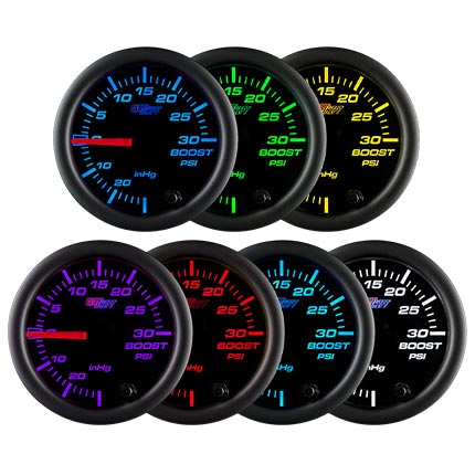 Turbo Boost Gauge Kit Vacuum 30 PSI Tinted 7 Color - Includes Mechanical  Hose & T-Fitting - Black Dial- for Car&Truck - 55mm