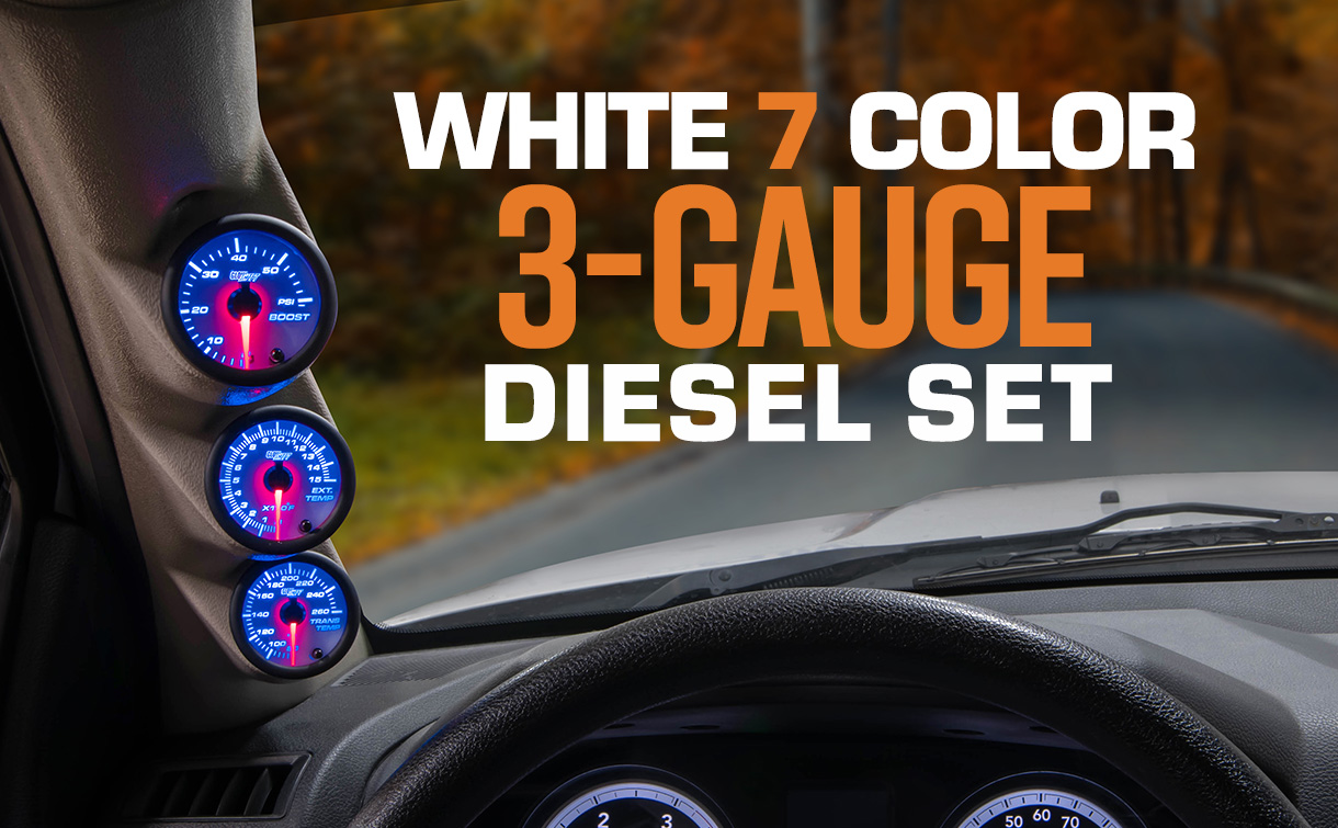 GlowShift Gauges White Color Gauge Diesel Set 60 PSI Boost, 2400° F  Exhaust Gas Temperature  100 PSI Fuel Pressure Gauges GS-W7-DS30 –  UroTuning