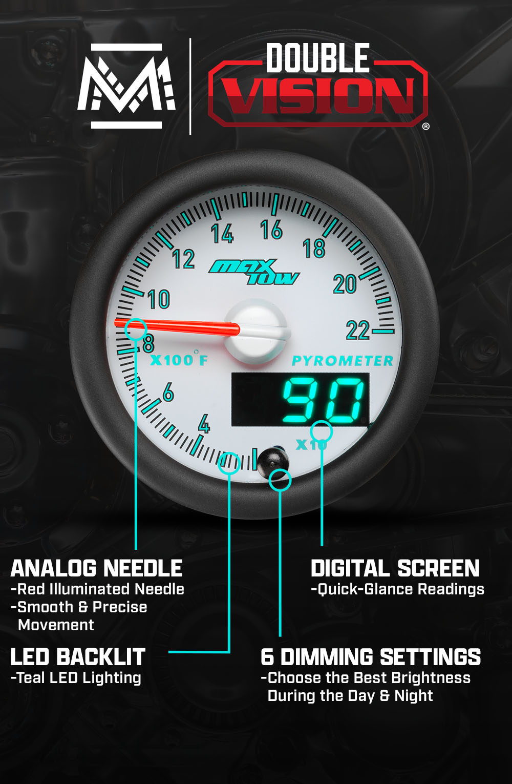 MaxTow Match 3rd Gen Cummins 2200F Exhaust Gas Temperature Gauge