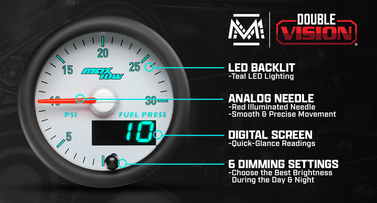 MaxTow Match 3rd Gen Cummins 30 PSI Fuel Pressure Gauge