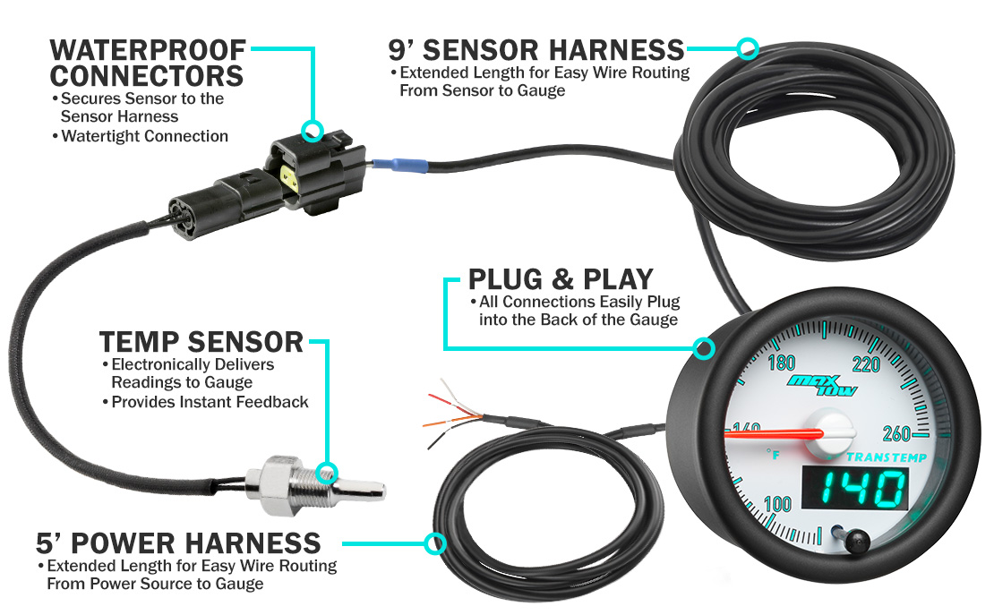 MaxTow Match 3rd Gen Cummins Trans Temp Gauge Parts and Wiring