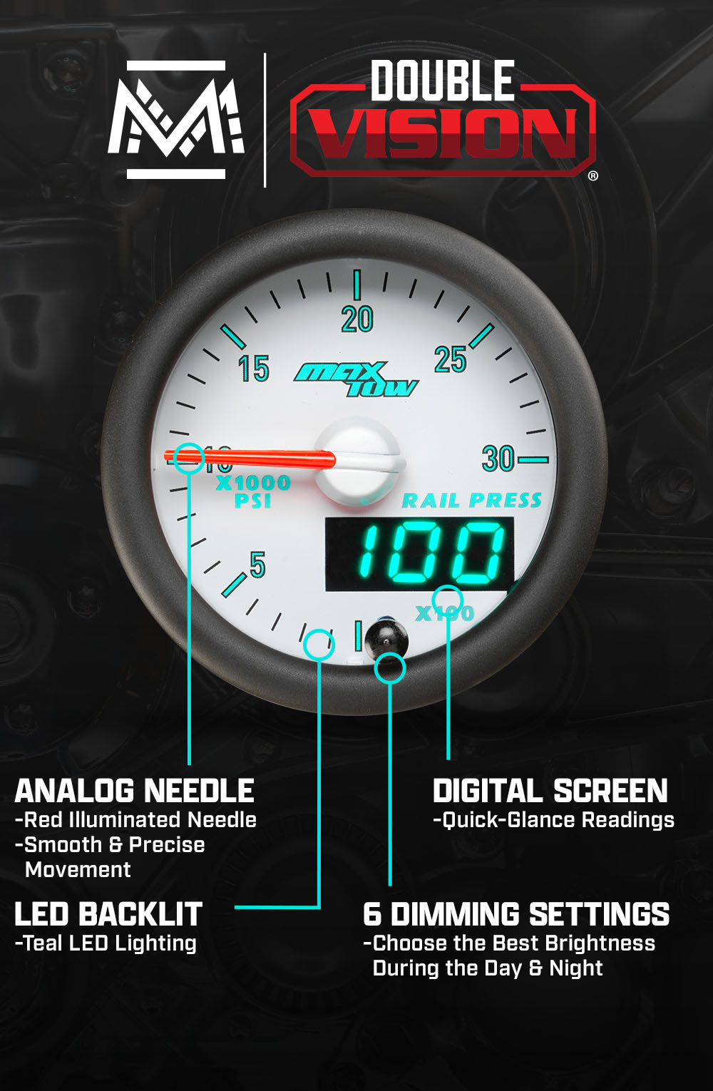 MaxTow Match 3rd Gen Cummins Fuel Rail Pressure Gauge