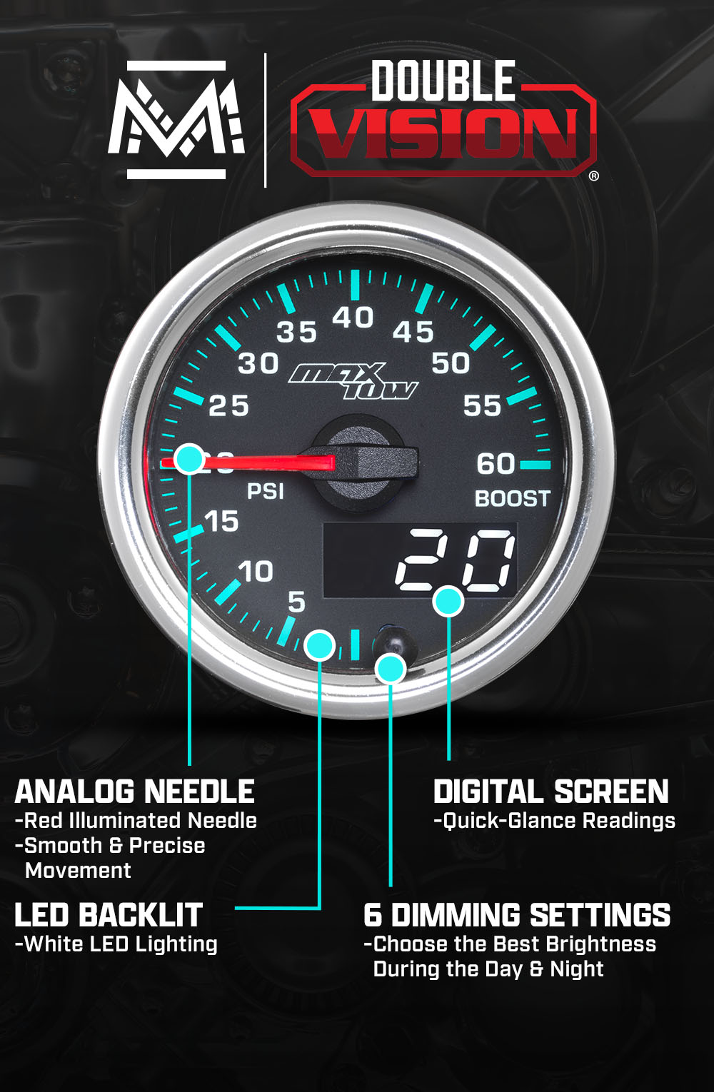 MaxTow Match 2014-2020 6.6 Duramax Diesel Boost Gauge