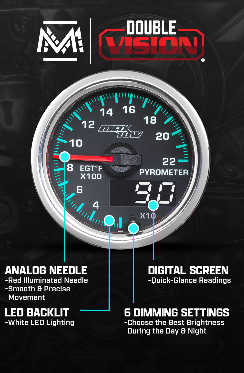 MaxTow Match 2014-2020 6.6 Duramax 2200F Exhaust Gas Temperature Gauge