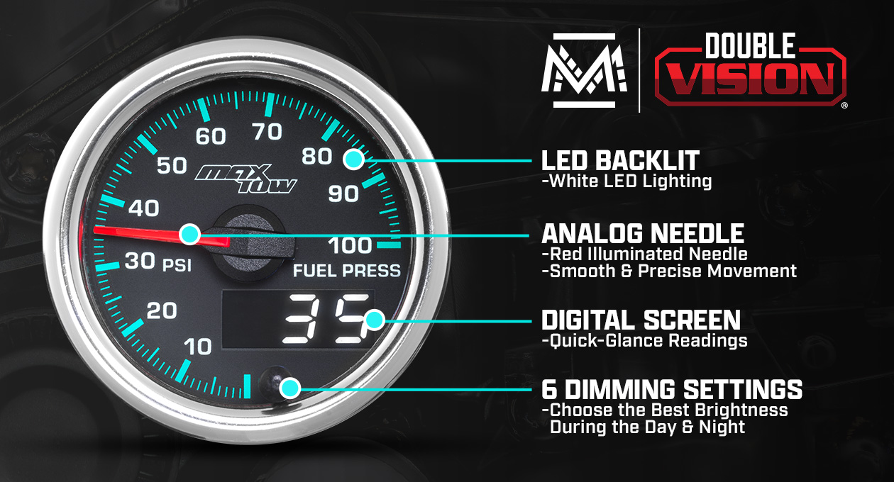 MaxTow Match 2014-2020 6.6 Duramax 100 PSI Fuel Pressure Gauge