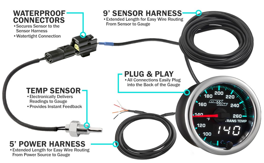 MaxTow Match 2014-2020 6.6 Duramax Trans Temp Gauge Parts and Wiring