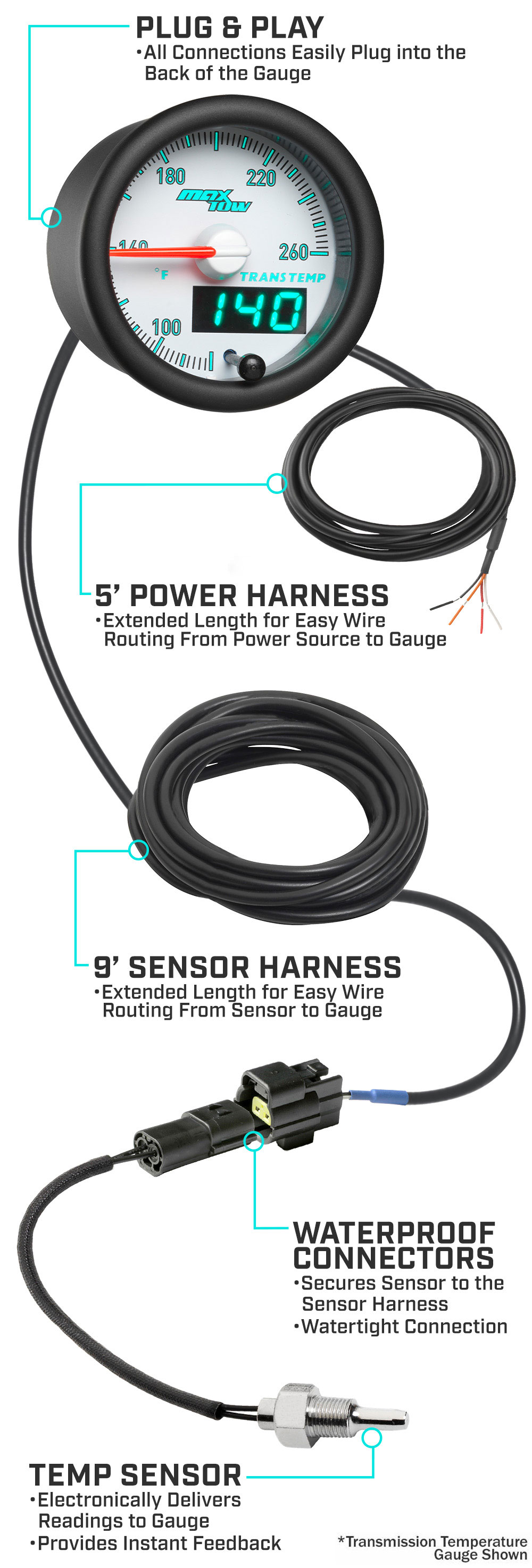 MaxTow Match 3rd Gen Cummins Gauge and Parts Schematic