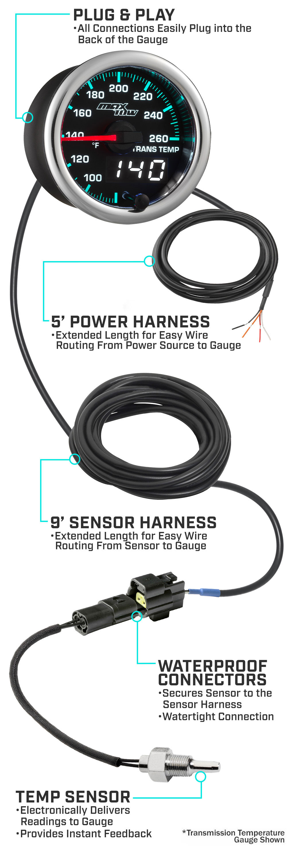 MaxTow Match 6.6 GM Duramax Gauge and Parts Schematic